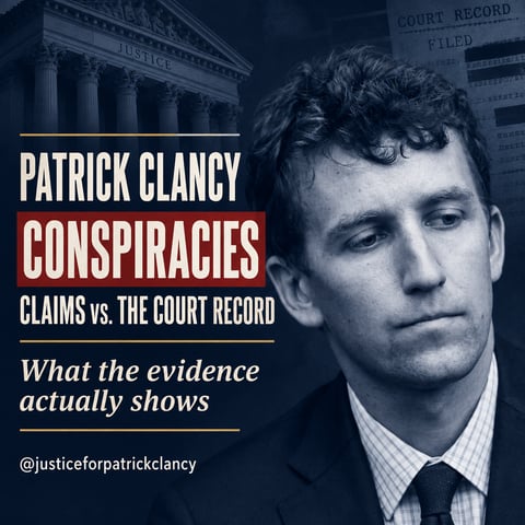 Cover card. Patrick Clancy conspiracies: the claims and the court record. What the evidence actually shows.